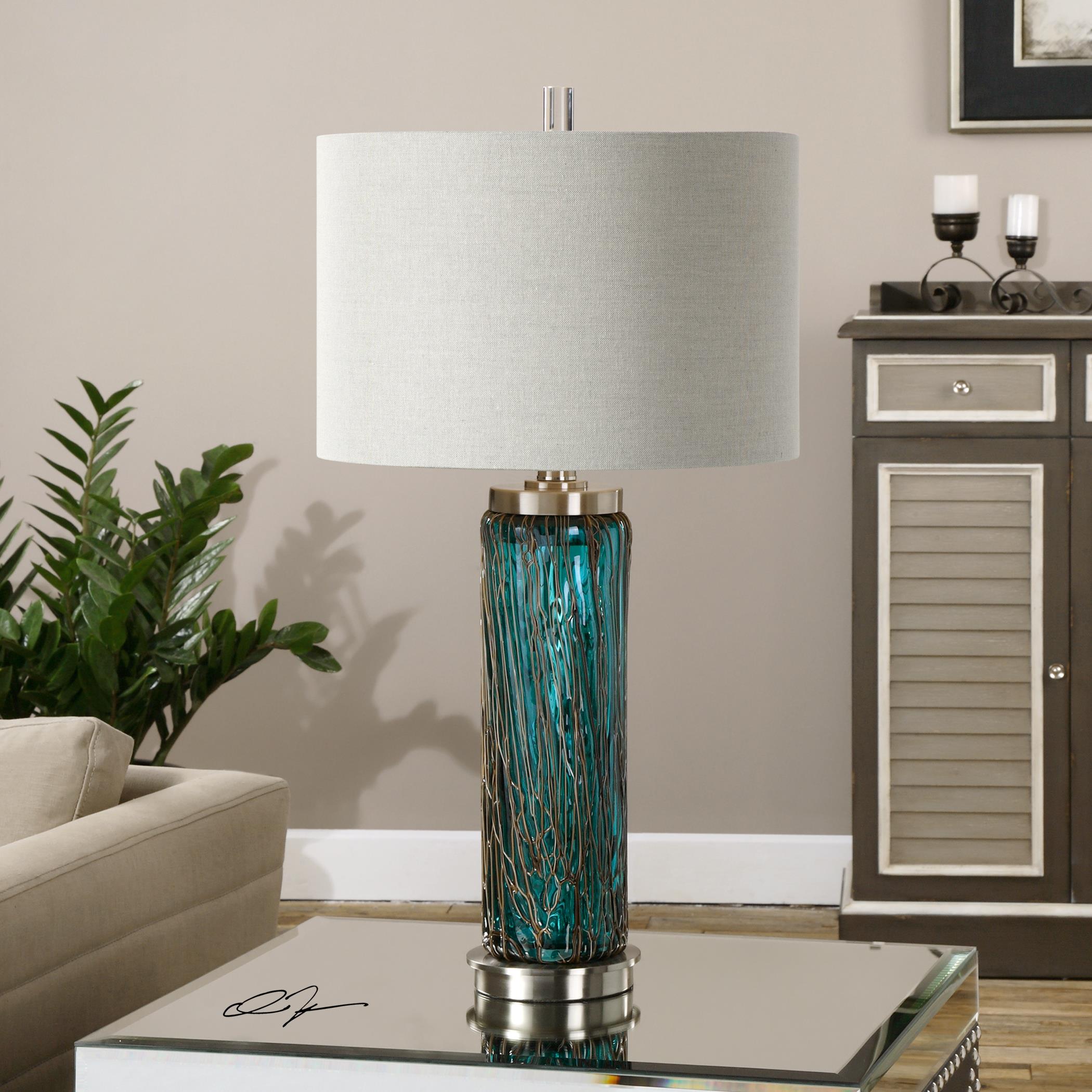 Uttermost Table Lamps Almanzora Blue Glass Lamp | Sheely's Furniture